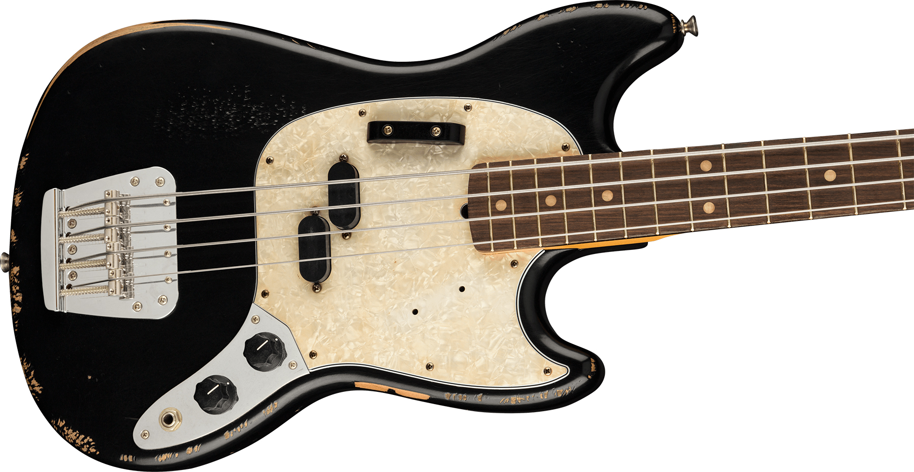 Fender Justin Meldal-johnsen Jmj Mustang Bass Road Worn Mex Rw - Black - Basse Électrique Solid Body - Variation 2