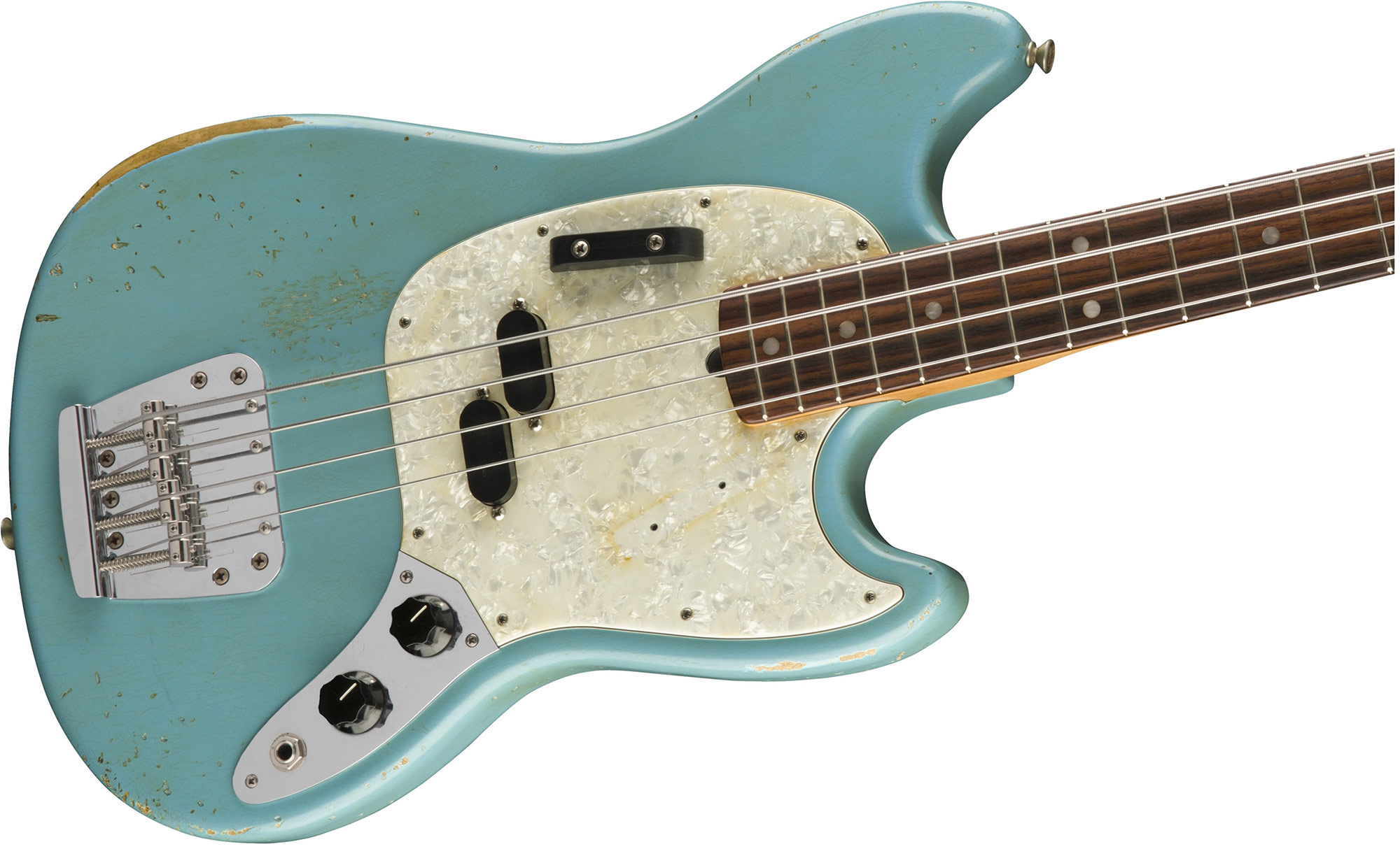 Fender Justin Meldal-johnsen Jmj Mustang Bass Road Worn Mex Rw - Faded Daphne Blue - Basse Électrique Enfants - Variation 2