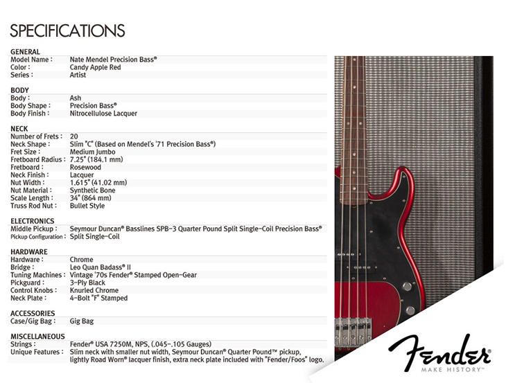 Fender Precision Bass Mexican Artist Nate Mendel 2012 Rw Candy Apple Red - Basse Électrique Solid Body - Variation 2