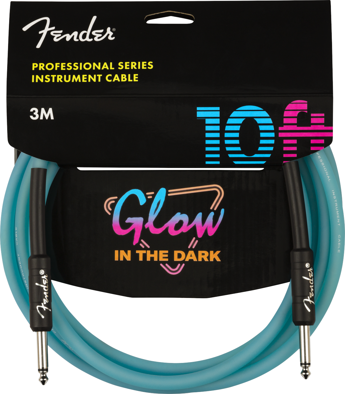 Fender Pro Glow In The Dark Instrument Cable Droit/droit 10ft Blue - CÂble - Variation 1