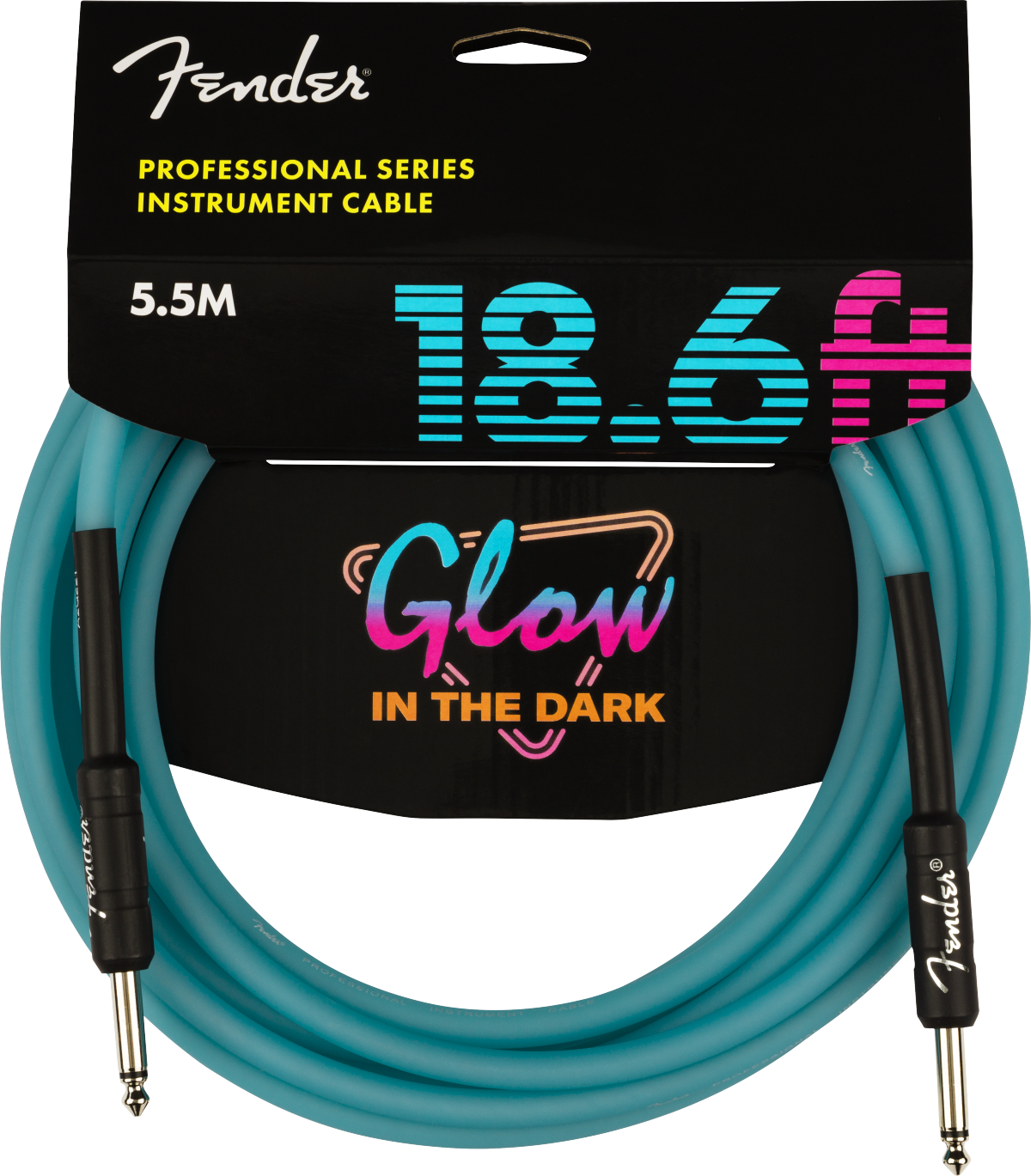Fender Pro Glow In The Dark Instrument Cable Droit/droit 18.6ft Blue - CÂble - Variation 1