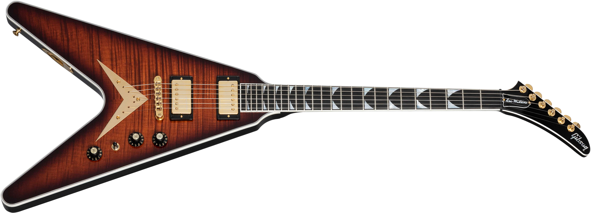 Gibson Custom Shop Dave Mustaine Flying V Exp Ltd Signature 2h Ht Eb - Red Amber Burst - Guitare Électrique MÉtal - Main picture