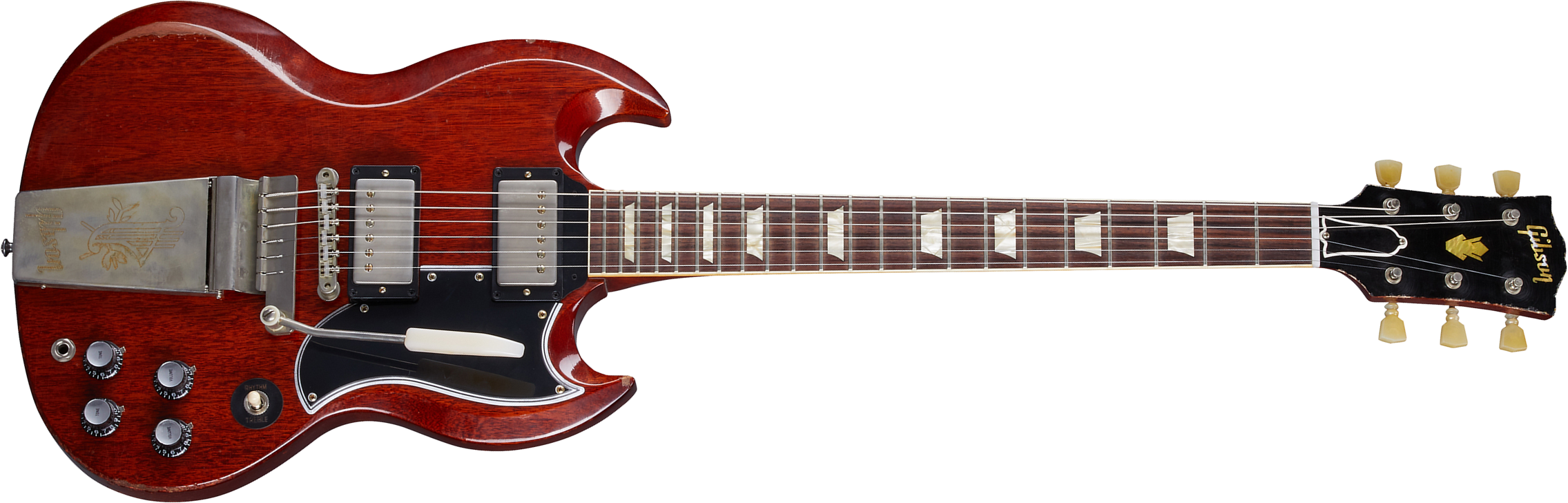 Gibson Custom Shop Murphy Lab Sg Standard 1964 Maestro Reissue Trem 2h Trem Rw - Heavy Aged Faded Cherry - Guitare Électrique Double Cut - Main pictur