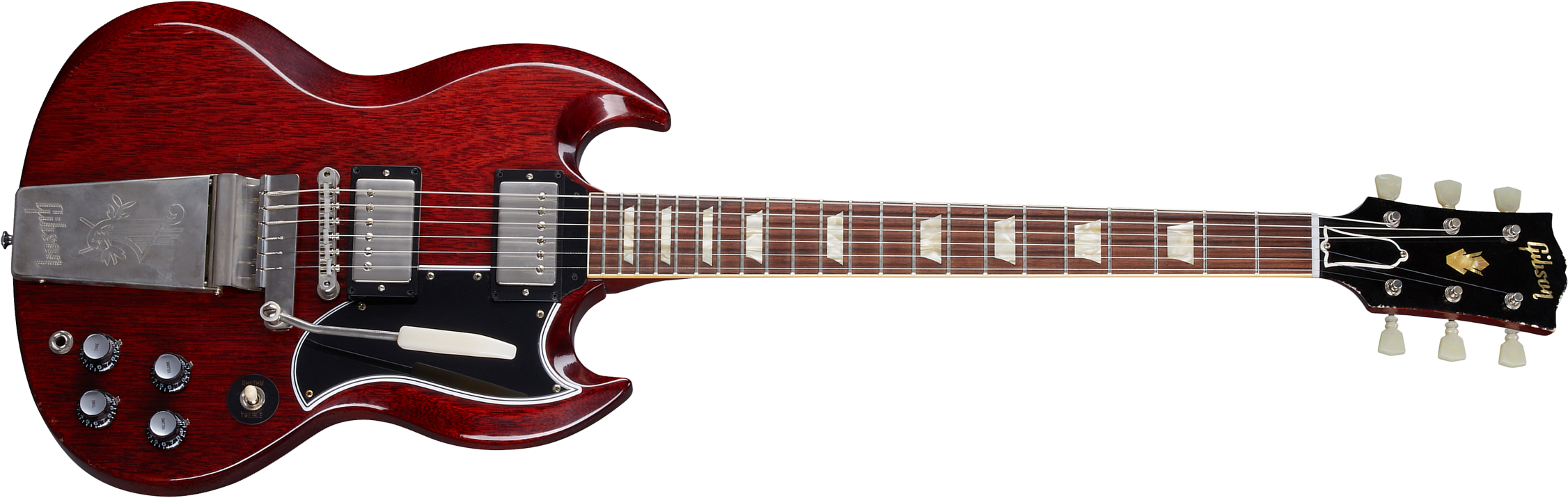 Gibson Custom Shop Murphy Lab Sg Standard 1964 Maestro Reissue Trem 2h Trem Rw - Ultra Light Aged Cherry Red - Guitare Électrique Double Cut - Main pi