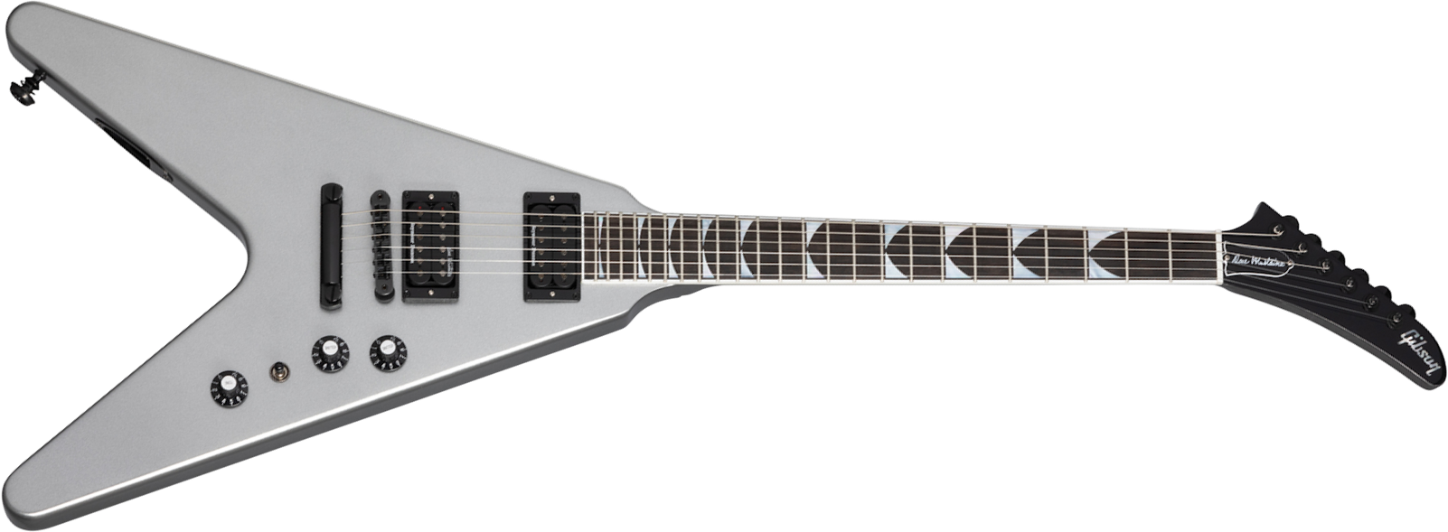 Gibson Dave Mustaine Flying V Exp Signature 2h Ht Eb - Silver Metallic - Guitare Électrique MÉtal - Main picture