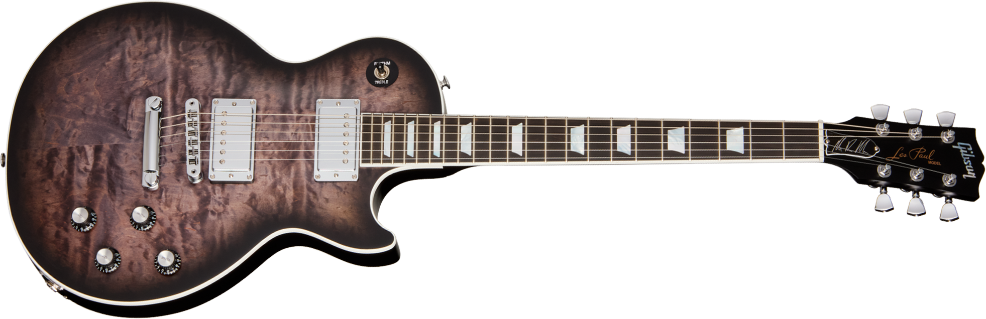 Gibson Mark Morton Les Paul Modern Quilt Signature 2h Ht Rw - Translucent  Ebony Burst  Satin - Guitare Électrique Single Cut - Main picture