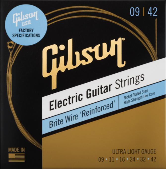 Cordes guitare électrique Gibson SEG-BWR9 Electric Guitar 6-String Set Brite Wire Reinforced NPS 9-42 - Jeu de 6 cordes