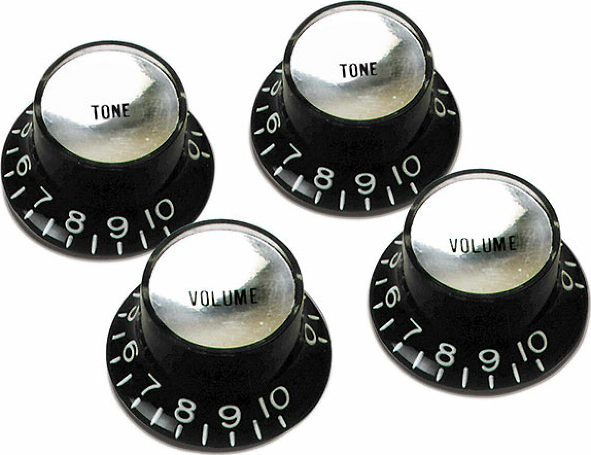Gibson Top Hat Knobs With Inserts 4-pack Black Silver - Bouton - Main picture