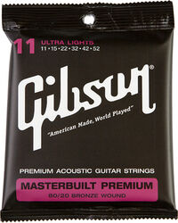 Cordes guitare acoustique Gibson Masterbuilt 80/20 Brass Acoustic SAG-BRS11 11-52 - Jeu de 6 cordes