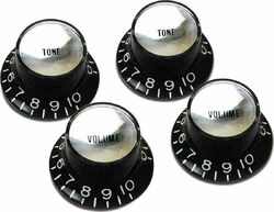 Bouton Gibson Top Hat Knobs With Inserts 4-Pack - Black w/ Silver Inserts