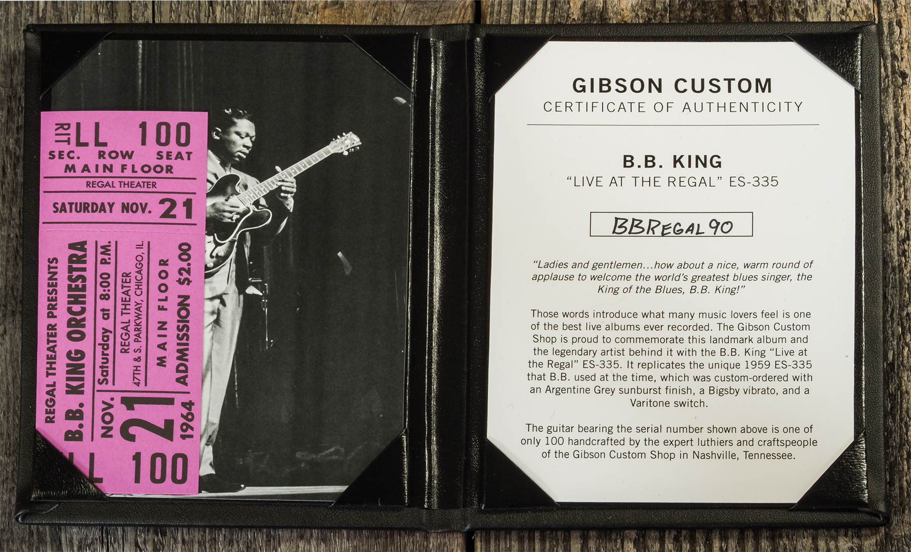 Gibson Custom Shop Bb King Es-335 Live At The Regal 2h Trem Bigsby Rw #bbregal90 - Murphy Lab Aged Argentine Grey - Guitare Électrique Signature - Var