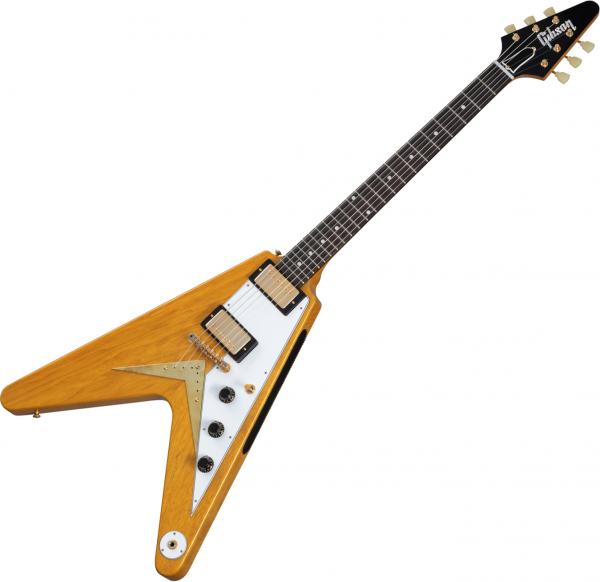 Guitare électrique solid body Gibson Custom Shop 1958 Korina Flying V Reissue (White Pickguard) - Vos natural