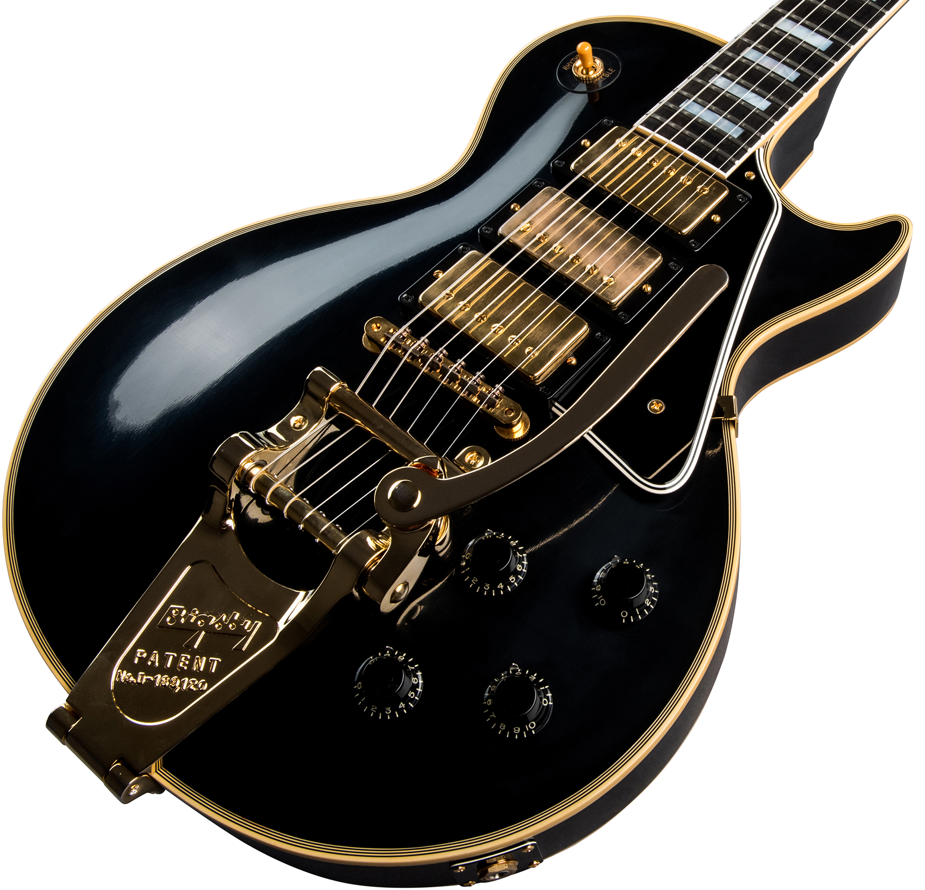 Gibson Custom Shop Les Paul Custom 1957 Reissue 3-pickup Bigsby 2019 3h Trem Eb - Vos Ebony - Guitare Électrique Single Cut - Variation 2