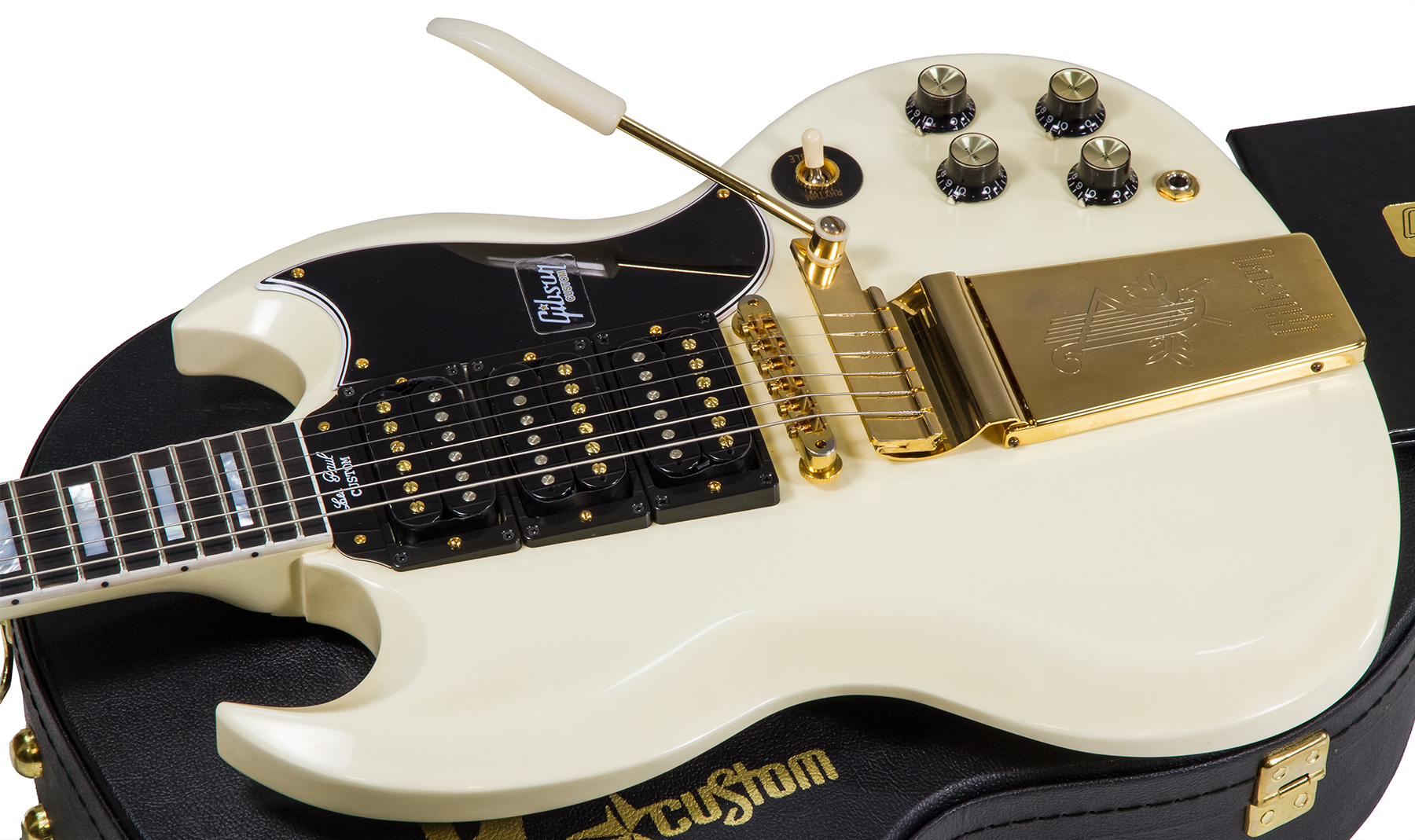 Gibson Custom Shop Les Paul Sg Custom 1963 Reissue 2019 Maestro Vibrola 3h Trem Eb - Vos Classic White - Guitare Électrique Double Cut - Variation 2