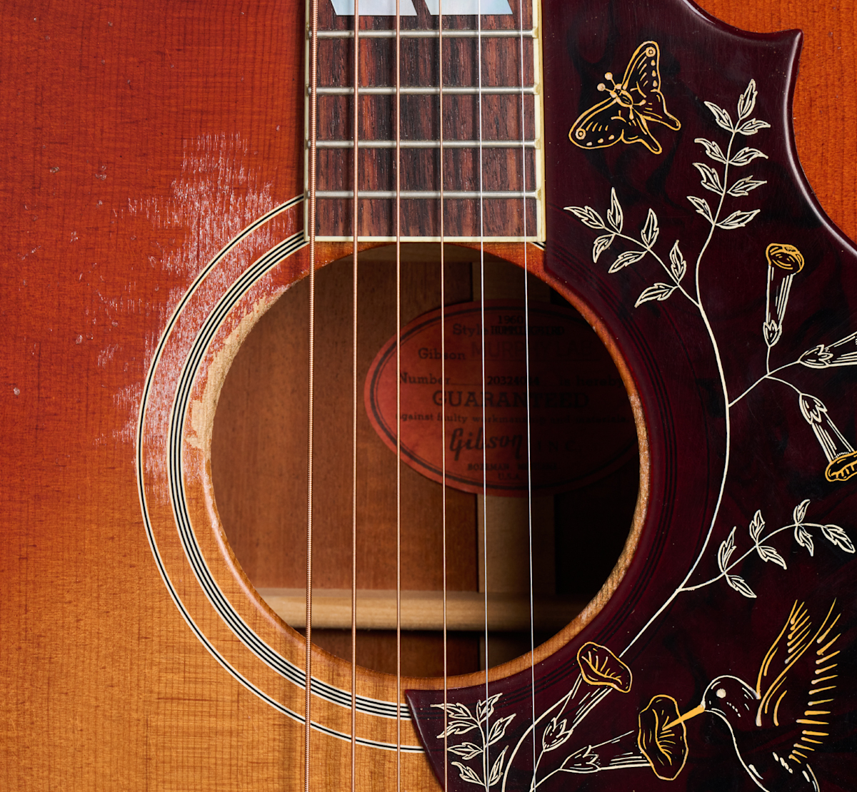 Gibson Custom Shop Murphy Lab Hummingbird 1960 Fixed Bridge Dreadnought Epicea Acajou Rw - Heavy Aged Washed Cherry Sunburst - Guitare Folk - Variatio