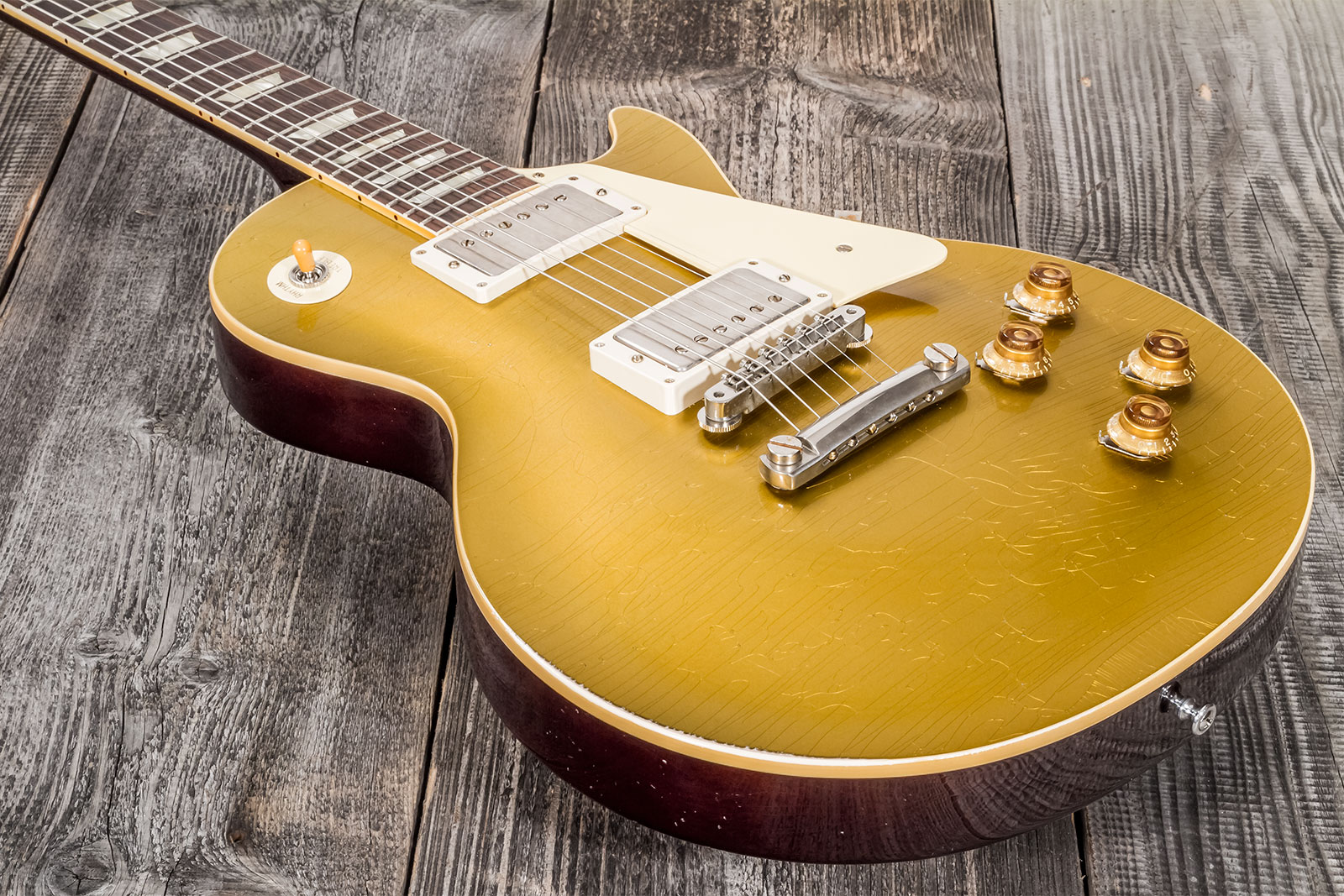 Gibson Custom Shop Murphy Lab Les Paul Goldtop 1957 Reissue 2h Ht Rw #721287 - Light Aged Double Gold With Dark Back - Guitare Électrique Single Cut -