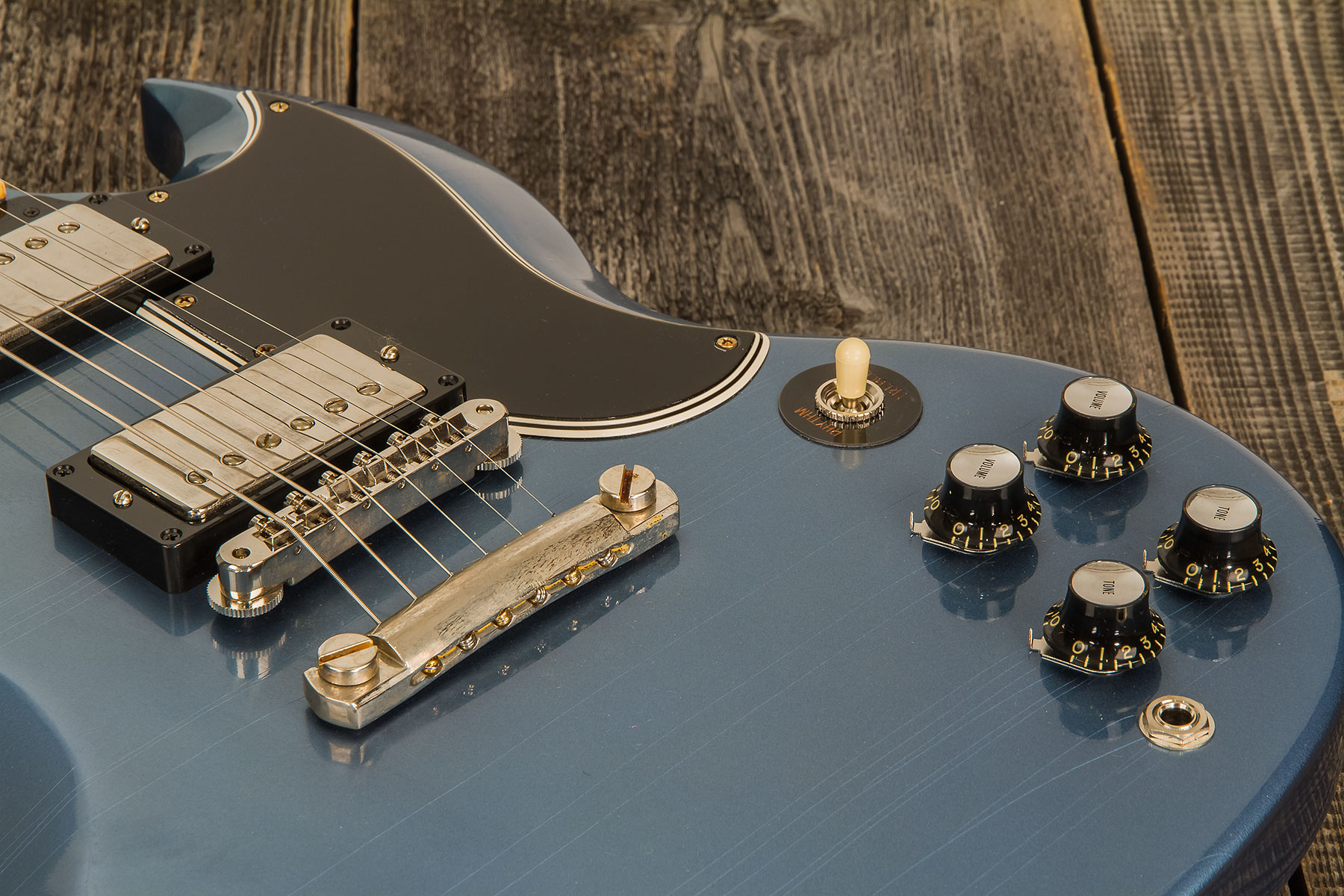 Gibson Custom Shop Murphy Lab Sg Standard 1961 Reissue 2h Ht Rw #005822 - Ultra Light Aged Pelham Blue - Guitare Électrique Double Cut - Variation 3