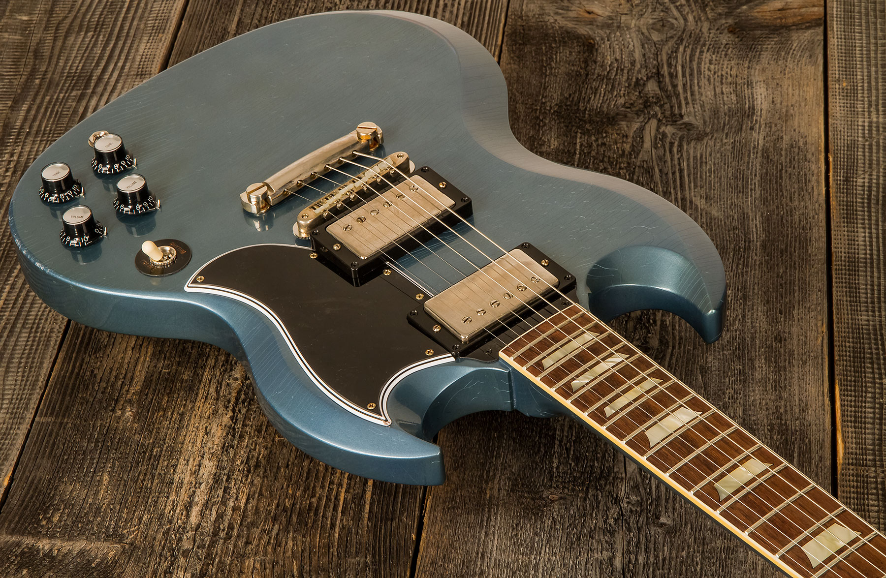 Gibson Custom Shop Murphy Lab Sg Standard 1964 Reissue 2h Ht Rw #009262 - Light Aged Pelham Blue - Guitare Électrique Double Cut - Variation 1