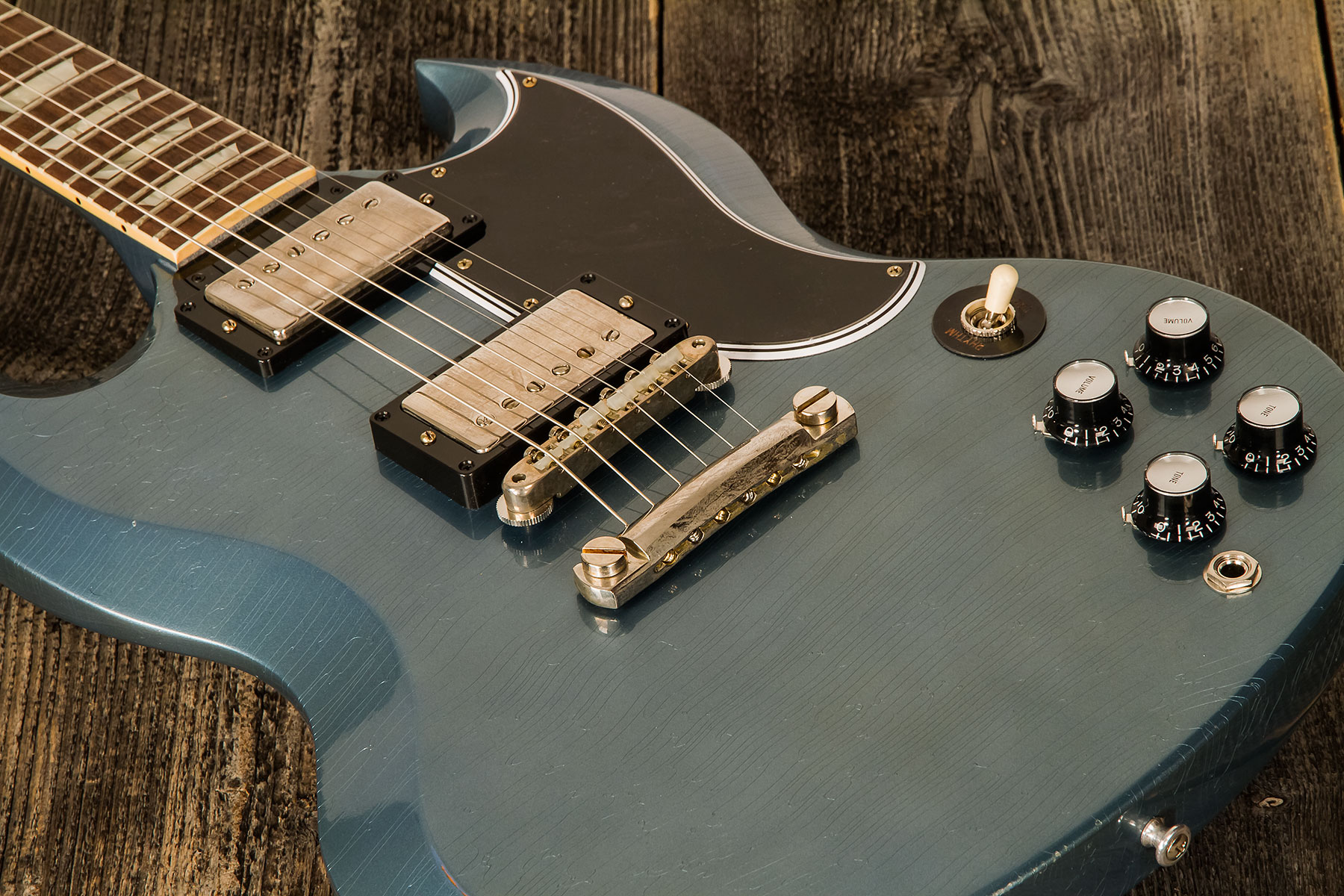 Gibson Custom Shop Murphy Lab Sg Standard 1964 Reissue Ltd 2h Ht Rw - Light Aged Pelham Blue - Guitare Électrique Double Cut - Variation 3