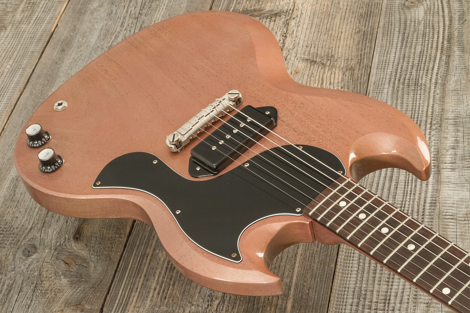 Gibson Custom Shop Sg Junior 1963 Lightning Bar 1s P90 Ht Rw - Vos Tv Heather Poly - Guitare Électrique Double Cut - Variation 2