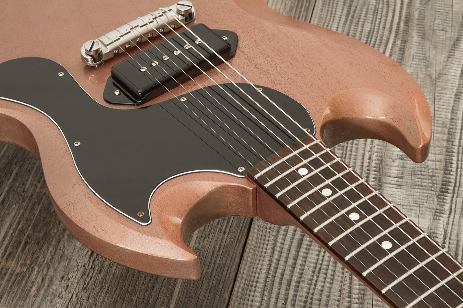 Gibson Custom Shop Sg Junior 1963 Lightning Bar 1s P90 Ht Rw - Vos Tv Heather Poly - Guitare Électrique Double Cut - Variation 4