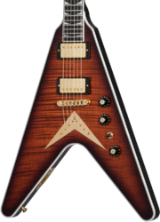 Guitare électrique métal Gibson Custom Shop Dave Mustaine Flying V EXP Ltd - Red amber burst