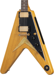 Guitare électrique métal Gibson Custom Shop 1958 Korina Flying V Reissue (Black Pickguard) - Vos natural