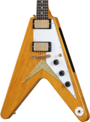 Guitare électrique rétro rock Gibson Custom Shop 1958 Korina Flying V Reissue (White Pickguard) - Vos natural