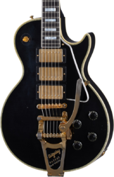 Guitare électrique single cut Gibson Custom Shop Murphy Lab 1957 Les Paul Custom 3-Pickup Bigsby Reissue - Light aged ebony 