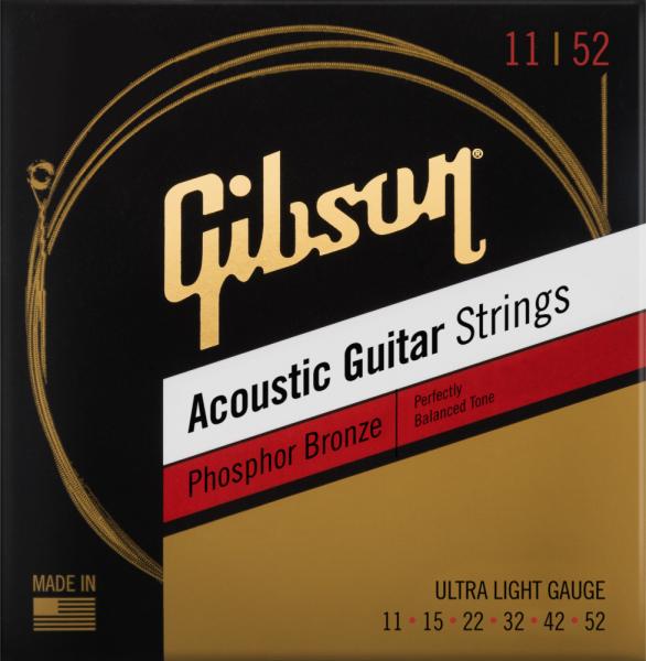 Cordes guitare acoustique Gibson SAG-PB11 Acoustic Guitar 6-String Set Phosphor Bronze 11-52 - Jeu de 6 cordes
