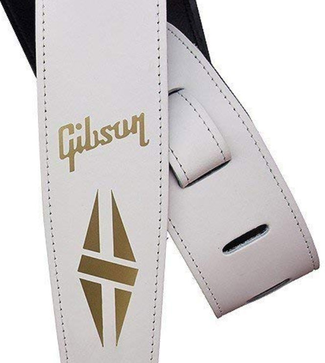 Gibson The Split-diamond Guitar Strap Cuir 2.5inc White - Sangle Courroie - Variation 1