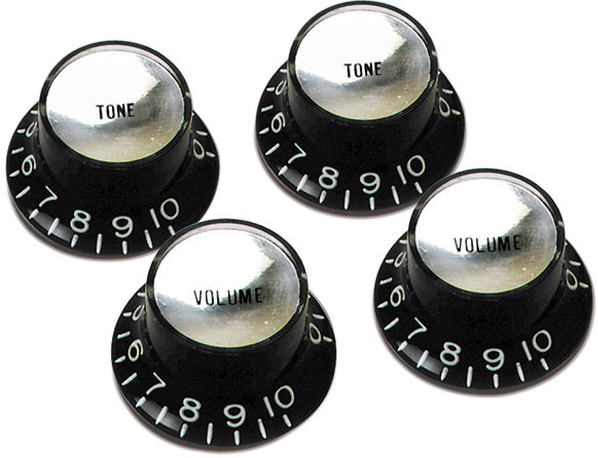 Bouton Gibson Top Hat Knobs With Inserts 4Pack Black w/ Silver Inserts