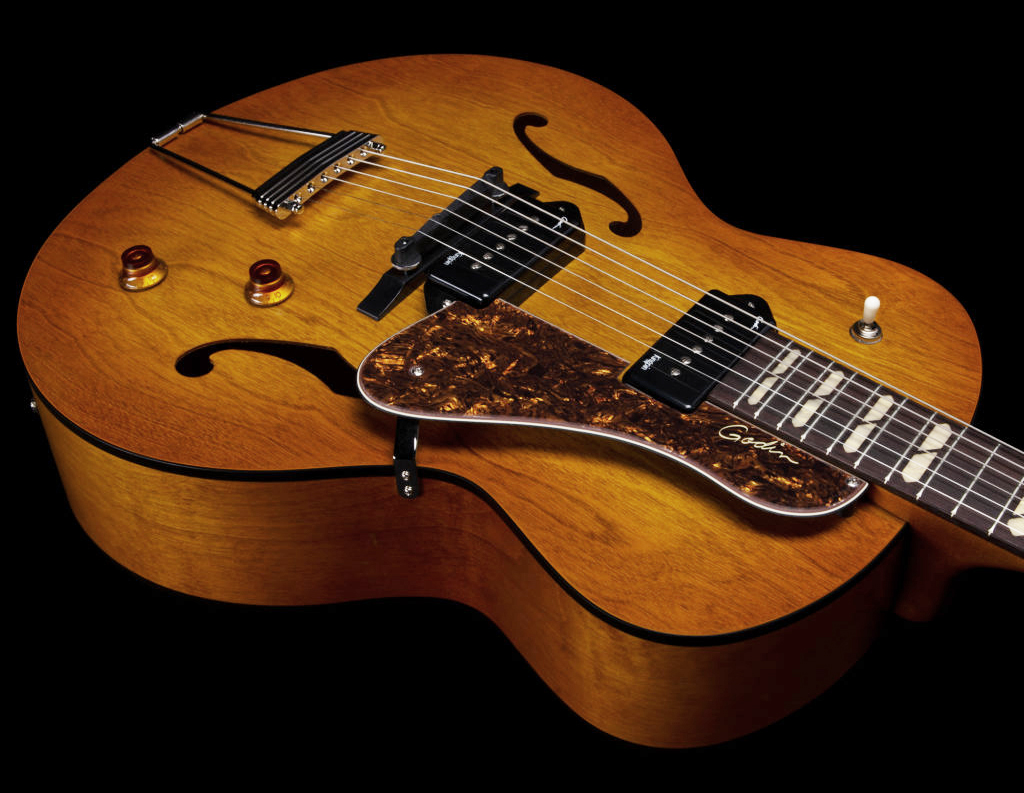 Godin 5th Avenue Jumbo P90 2s Ht Rw - Harvest Gold - Guitare Électrique 3/4 Caisse & Jazz - Variation 2