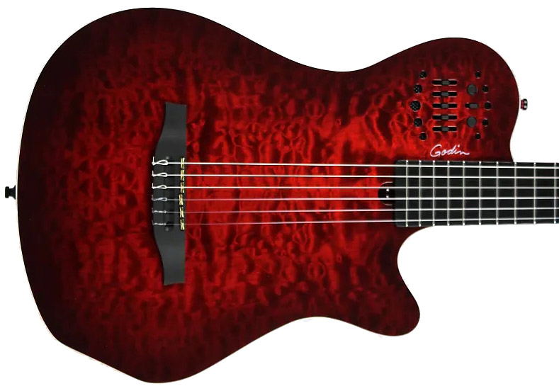 Godin Acs Sa Grand Concert Quilted Maple Multiac Nylon Cw Cedre Acajou Ric Synth Access - Trans Red - Guitare Acoustique - Variation 1