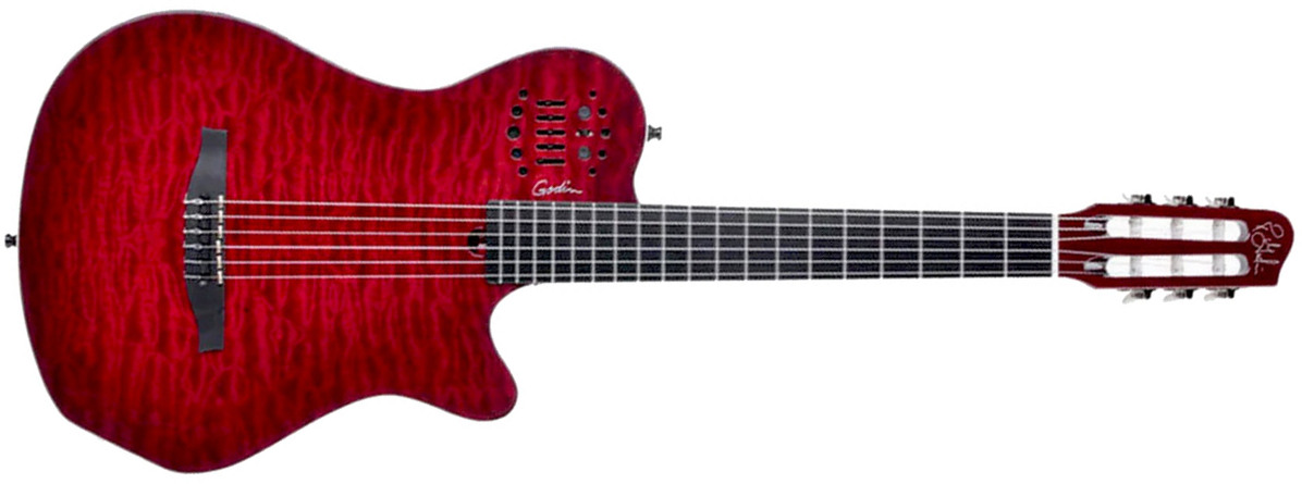 Godin Acs Sa Grand Concert Quilted Maple Multiac Nylon Cw Cedre Acajou Ric Synth Access - Trans Red - Guitare Acoustique - Main picture