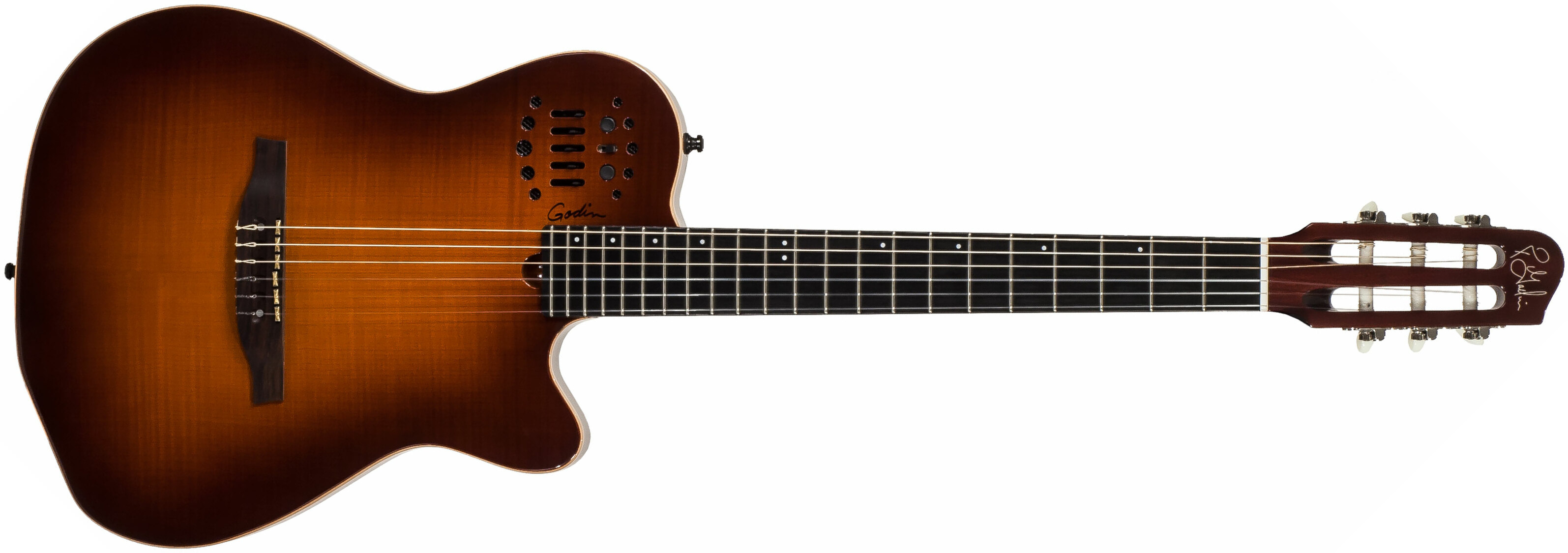 Godin Multiac Nylon Acs Sa Synth Access +housse - Lightburst Flame Hg - Guitare Classique Format 4/4 - Main picture