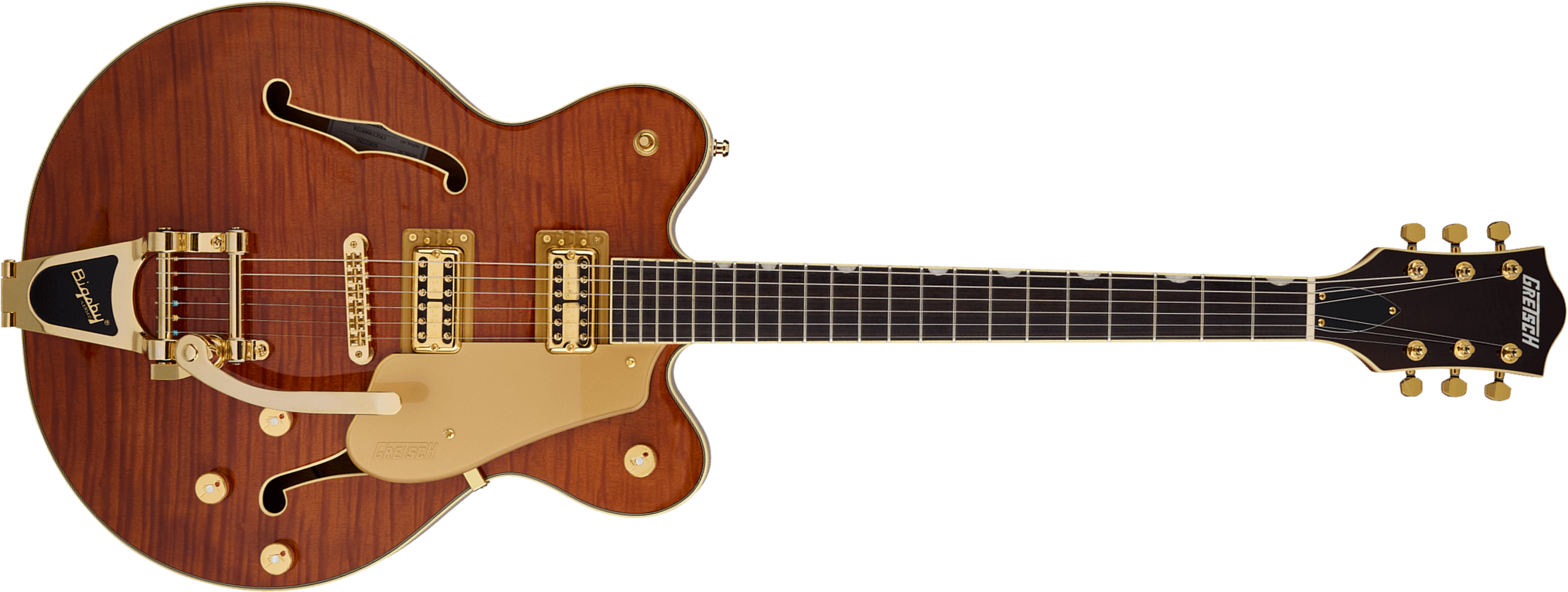 Gretsch Broadkaster Flame Okoume Dc Bigsby Electromatic 2h Trem Rw - Roundup Orange Stain - Guitare Électrique 1/2 Caisse - Main picture