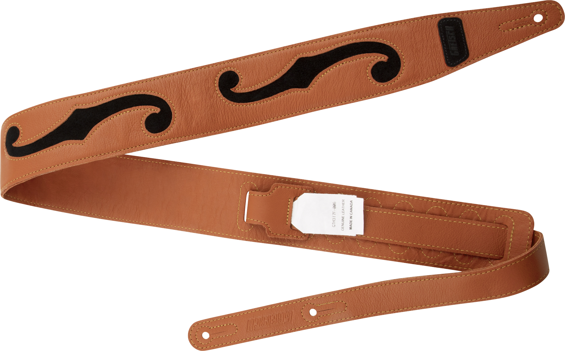 Gretsch F-holes Leather Guitar Strap 3-inch Cuir Orange & Black - Sangle Courroie - Main picture