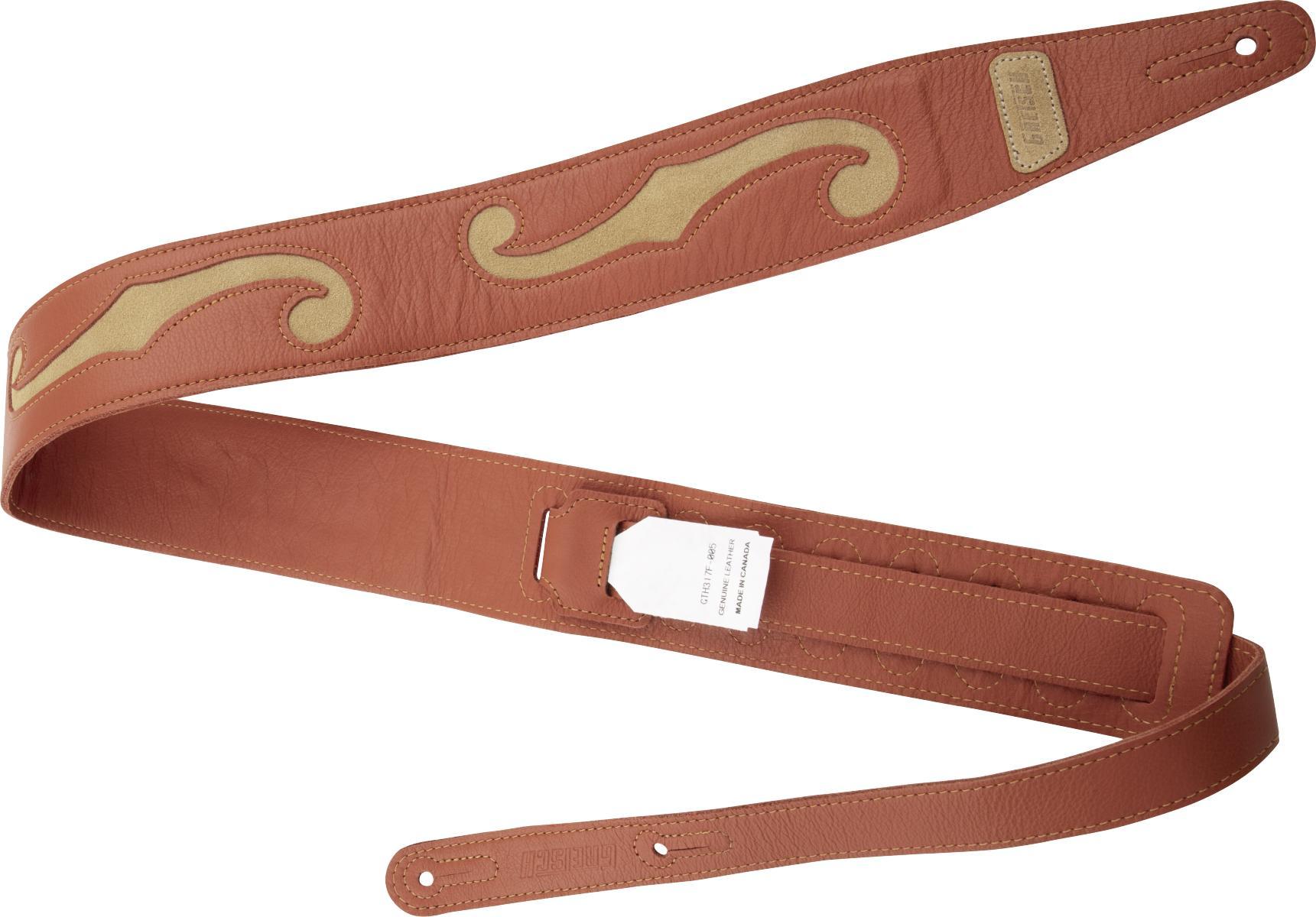 Sangle courroie Gretsch FHoles Leather Guitar Strap 3inch Orange & Tan