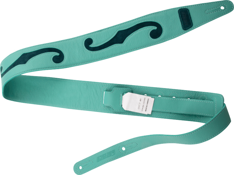 Gretsch F-holes Leather Guitar Strap 3-inch Cuir Surf Green & Dark Green - Sangle Courroie - Main picture