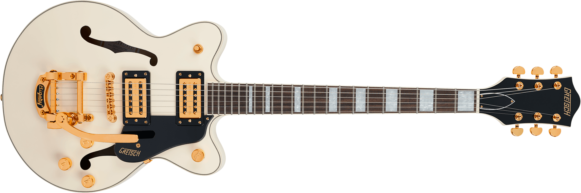 Gretsch G2655tg Center Block Jr Dc Bigsby Streamliner Ltd 2h Trem Lau - Vintage White - Guitare Électrique 1/2 Caisse - Main picture