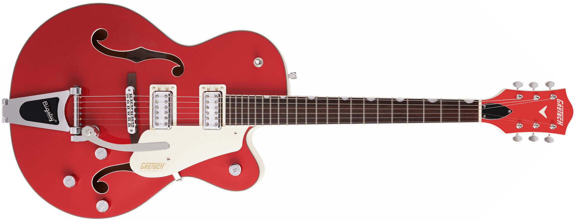 Gretsch G5410t Tri-five Electromatic Hollow Hh Bigsby Rw - 2-tone Fiesta Red On Vintage White - Guitare Électrique 1/2 Caisse - Main picture