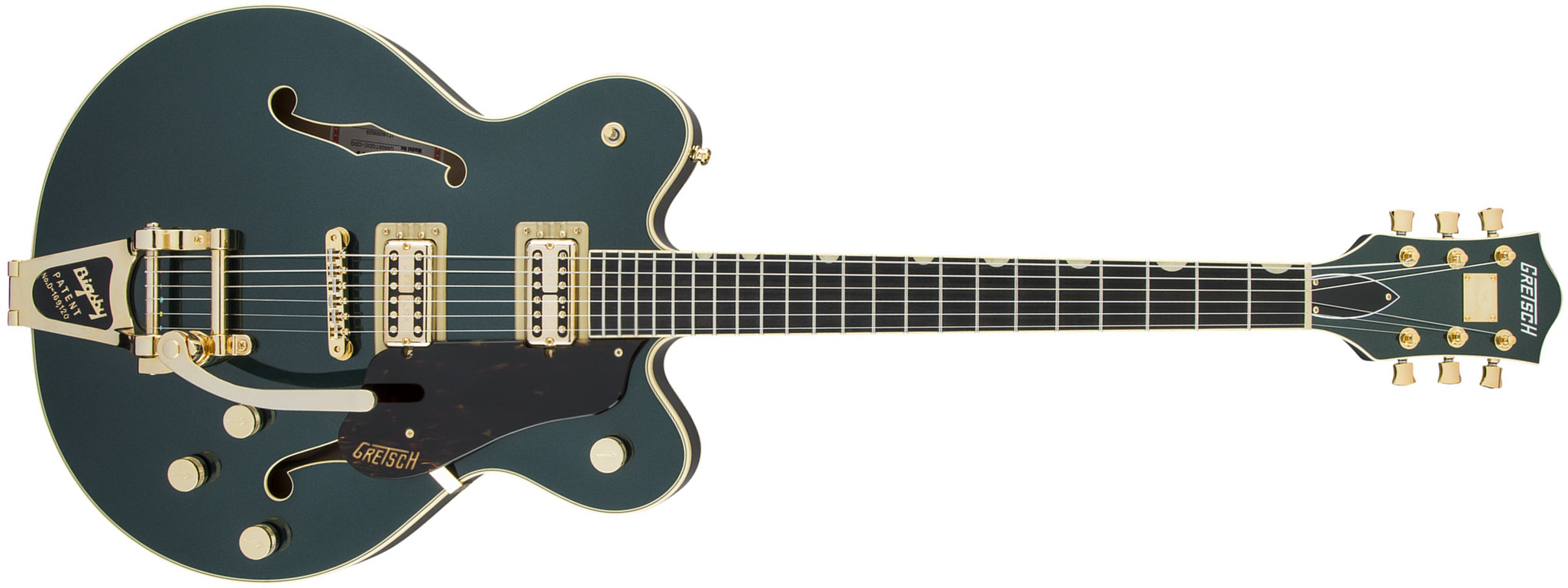 Gretsch G6609tg Broadkaster Center Block Dc Bigsby Gh Jap 2h Trem Eb - Cadillac Green - Guitare Électrique 1/2 Caisse - Main picture