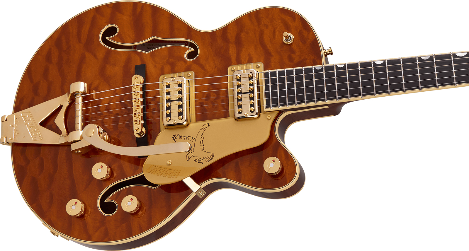 Gretsch Falcon Center Block Jr Bigsby Quilted Maple Pro Jap Ltd 2h Trem Eb - Roundup Orange Stain - Guitare Électrique Single Cut - Variation 2
