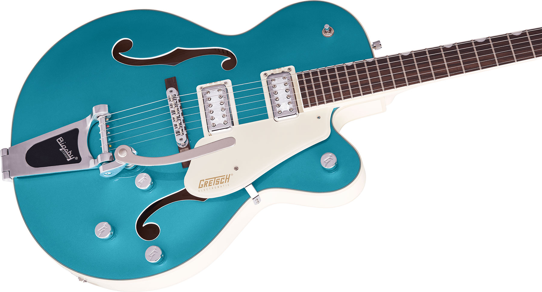 Gretsch G5410t Tri-five Electromatic Hollow Hh Bigsby Rw - Two-tone Ocean Turquoise/vintage White - Guitare Électrique 1/2 Caisse - Variation 2