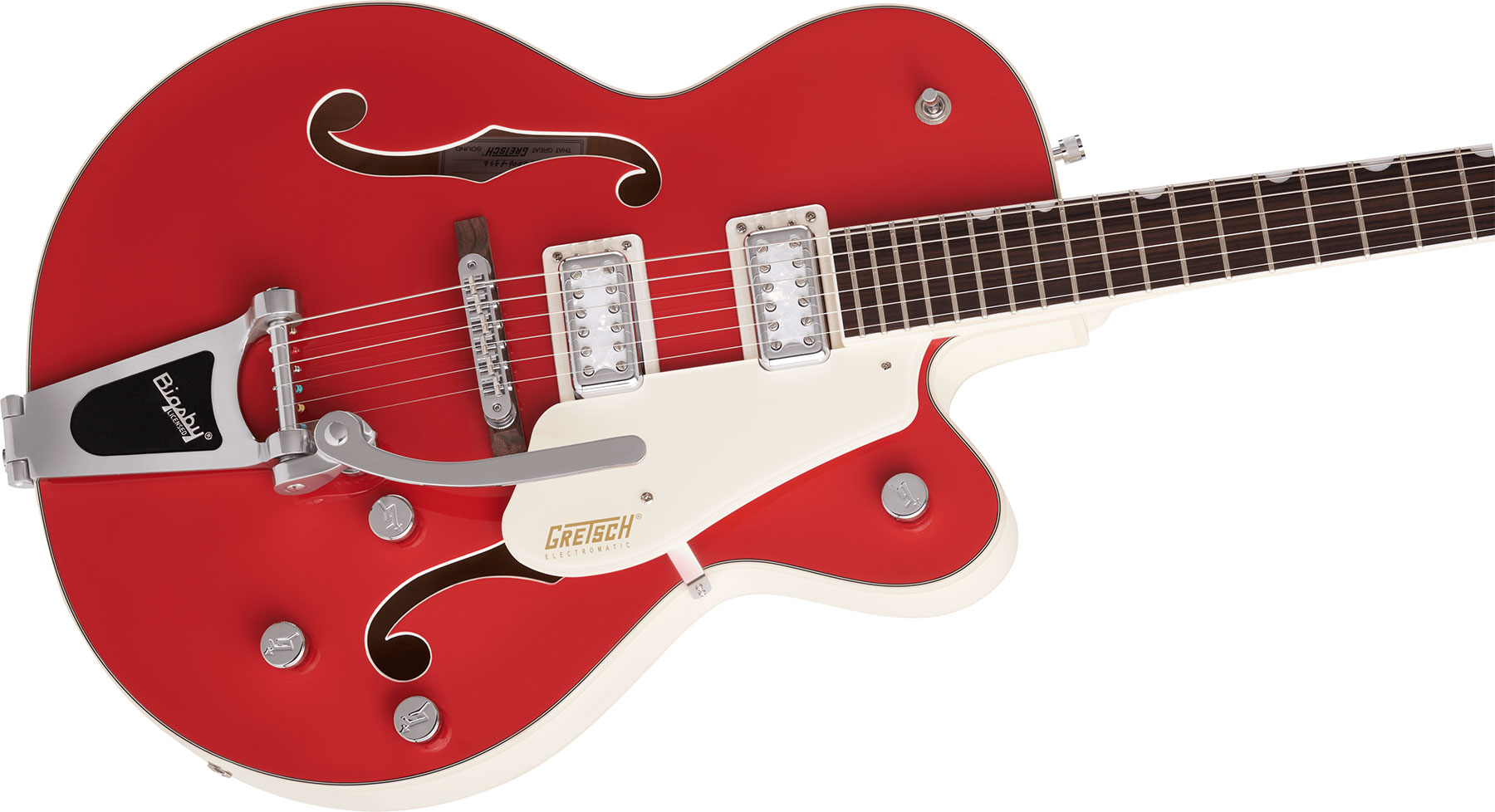 Gretsch G5410t Tri-five Electromatic Hollow Hh Bigsby Rw - 2-tone Fiesta Red On Vintage White - Guitare Électrique 1/2 Caisse - Variation 2