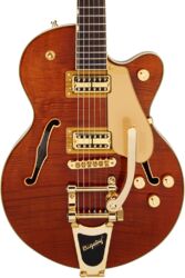Guitare électrique 1/2 caisse Gretsch Electromatic Flame Okoume Broadkaster Jr. Single Double-Cut Bigsby Ltd - Roundup orange stain