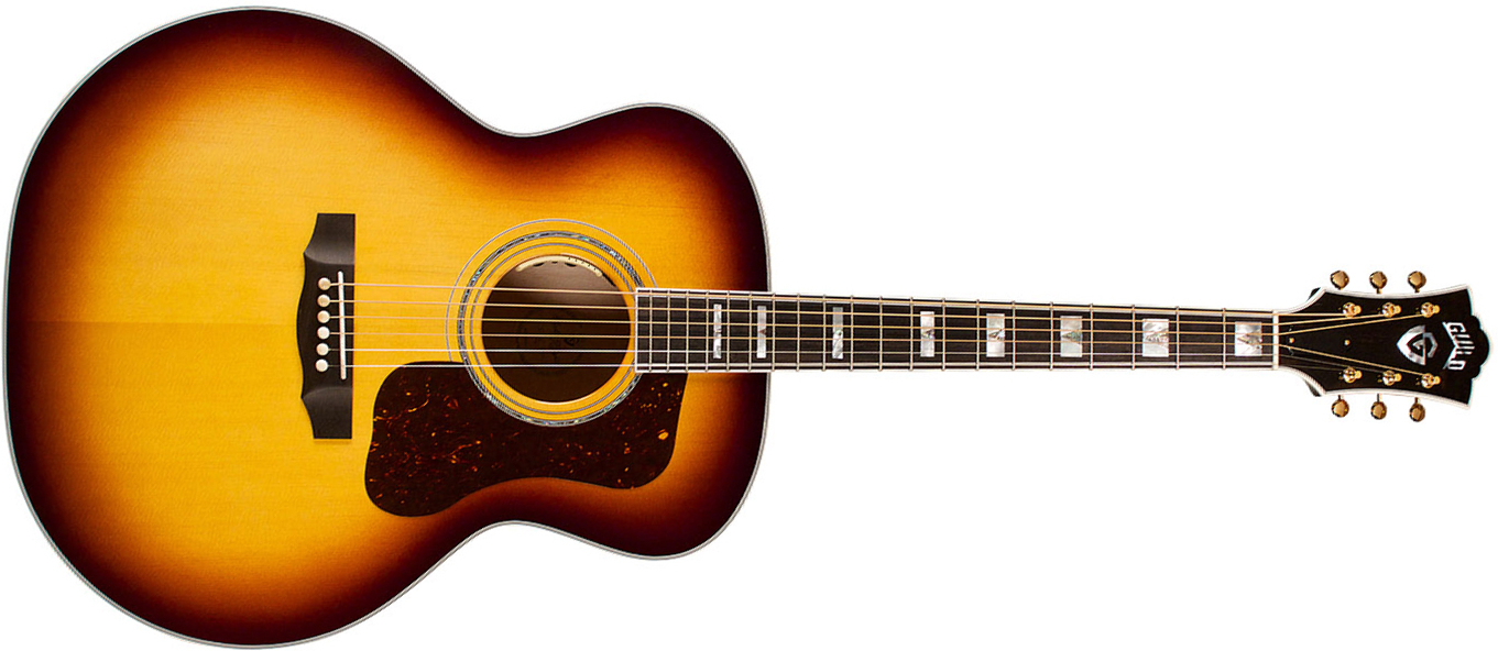 Guild F-55e Maple Usa Jumbo Epicea Erable Eb - Antique Sunburst - Guitare Electro Acoustique - Main picture