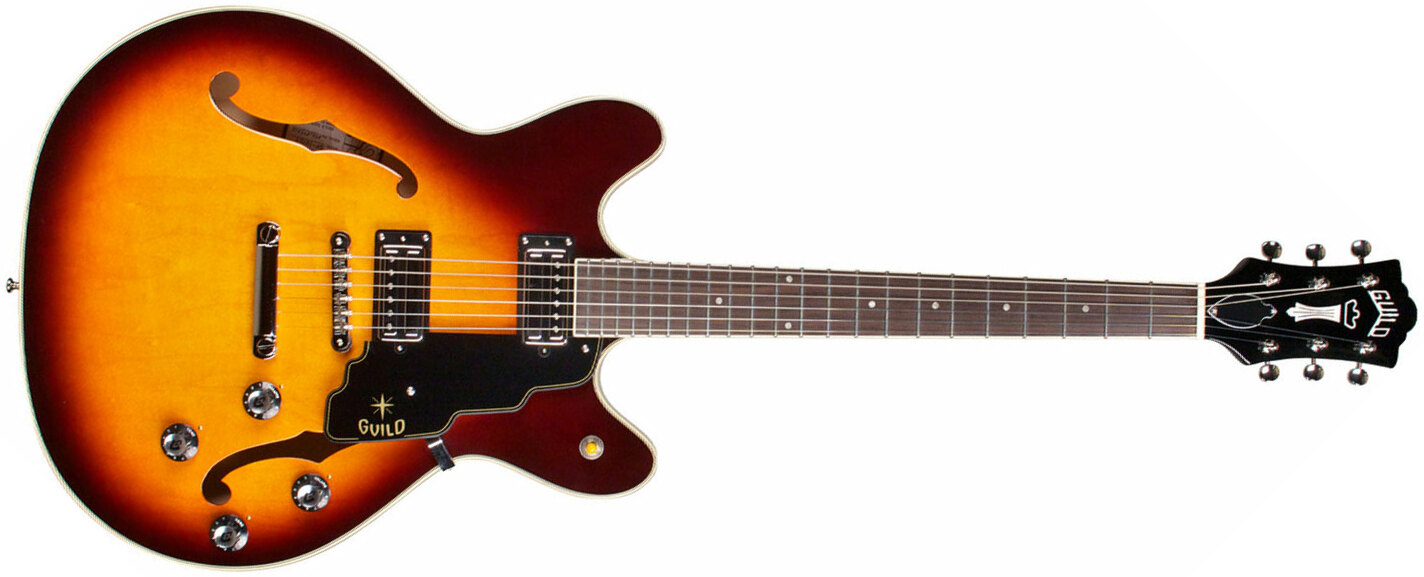 Guild Starfire Iv St Maple Newark St Hh Ht Rw - Maple Antique Sunburst - Guitare Électrique 1/2 Caisse - Main picture