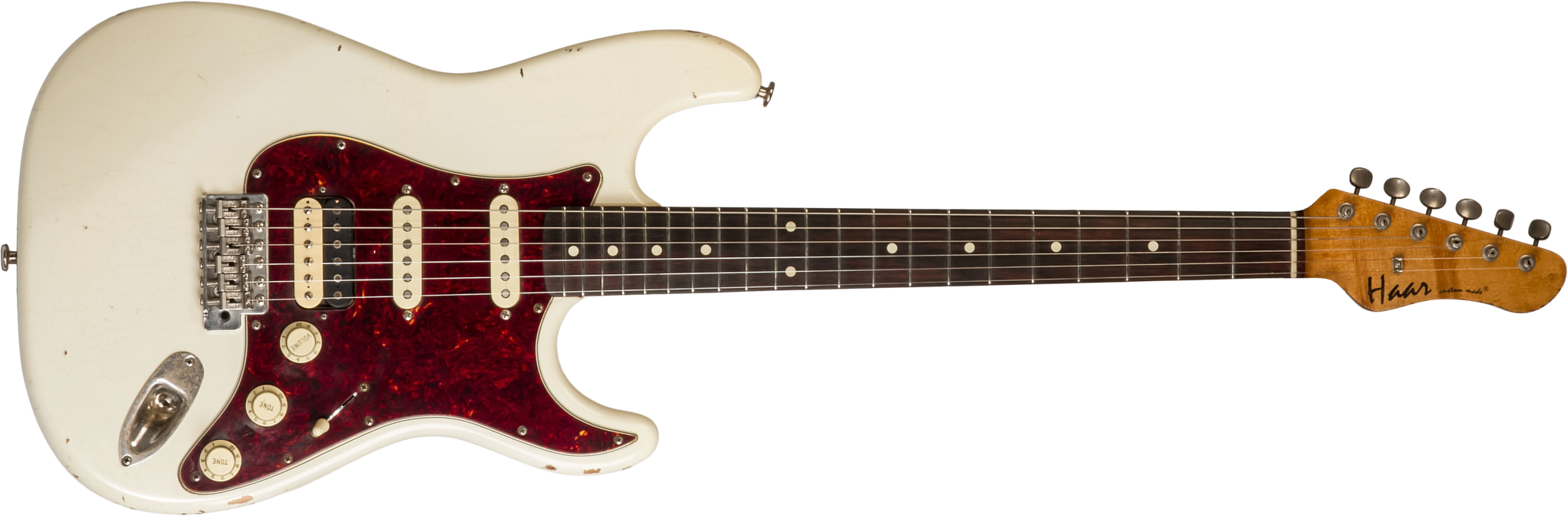 Haar Guitars Trad S Hss Lindy Fralin Trem Rw #42275 - Aged Olympic White - Guitare Électrique Forme Str - Main picture